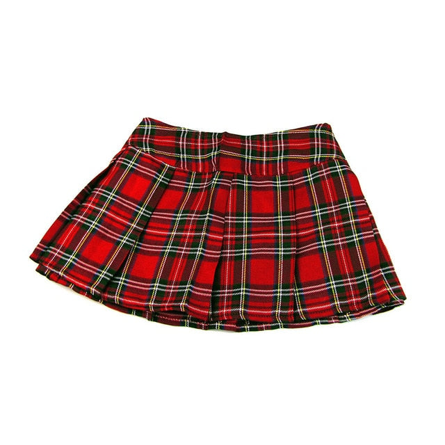 Women Sexy Lady Plaid Skirt Schoolgirl Sleepwear Mini Short Skirt Night Super Mini Pleated Size M XL