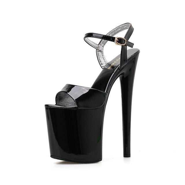 Size 35-41 Black Sandals 20cm Ultra High Heel Sandals Sexy Stripper Shoes Women Gladiator Platform Sandals Summer Party Shoes