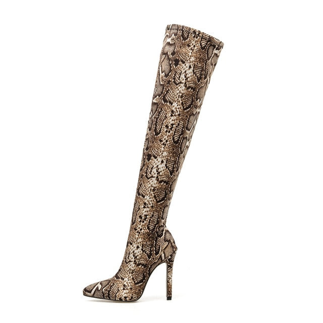 Women Over The Knee Suede Boots Snake Print 11.5cm High Heels Plus Size Stripper Long Pleaser Stiletto Winter 2020 Thigh Shoes