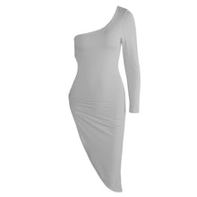 Load image into Gallery viewer, Viifaa One Shoulder Sexy Cut Out Side Asymmetrical Hem Bodycon Dresses Women Ruched Clubwear Midi Party Dress
