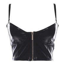 Load image into Gallery viewer, Women Sexy Black Faux Leather PVC Vinyl Shiny Zipper Bandeau Tube Top Bandage Bralet Crop Tank Top Bralette Bustier New
