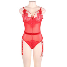 Load image into Gallery viewer, Body femme sexy teddy sheer mesh lady bodysuit plus size transparent sexy bodysuit lace women body suit rompers RE80266
