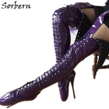 Load image into Gallery viewer, Sorbern Shiny Crotch Thigh High Boot For Women Ballet Stilettos High Heels 18Cm Sm Tie Up Unisex Shoe Unisex Boot Long Custom
