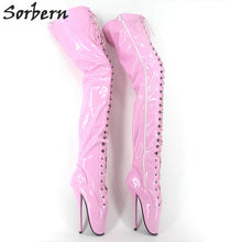 Load image into Gallery viewer, Sorbern Shiny Crotch Thigh High Boot For Women Ballet Stilettos High Heels 18Cm Sm Tie Up Unisex Shoe Unisex Boot Long Custom
