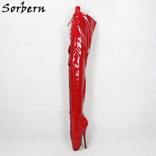 Load image into Gallery viewer, Sorbern Shiny Crotch Thigh High Boot For Women Ballet Stilettos High Heels 18Cm Sm Tie Up Unisex Shoe Unisex Boot Long Custom
