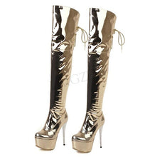 Load image into Gallery viewer, LAIGZEM Shiny Women Waterproof Thigh Boots Patent Silver Stiletto Heels Over Knee Winter Boot Shoes Botas Mujer Large Size 33 48
