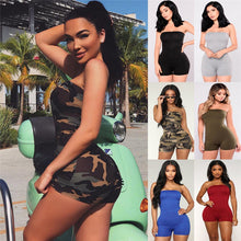 Load image into Gallery viewer, Women Casual Sleeveless Bodycon Romper Jumpsuit Clubwear Playsuit Off Shoulder Strapless Print Camouflage Short Pants Rompers
