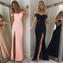Load image into Gallery viewer, Hot Women&#39;s Off Shoulder Dresses Casual Long Maxi Evening Party Beach Long Dress Solid Pink Black V-neck Summer Costume
