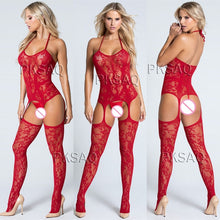 Load image into Gallery viewer, Sexy Open crotch fetish Bodystocking women erotic Lingerie porno babydoll Crotchless body suit underwear costumes latex catsuit
