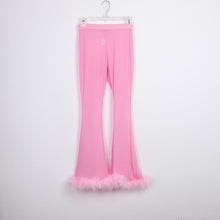 Load image into Gallery viewer, Tumblr Sexy See Through Pink Mesh Tracksuits Autumn Women Costume Two Piece Set Long Sleeve Fluffy Crop Top And Pants Streetwear
