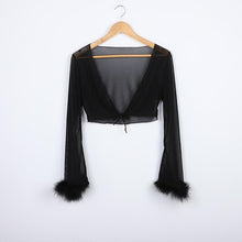 Load image into Gallery viewer, Tumblr Sexy See Through Pink Mesh Tracksuits Autumn Women Costume Two Piece Set Long Sleeve Fluffy Crop Top And Pants Streetwear
