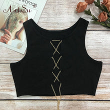 Load image into Gallery viewer, ArtSu Silver Gold Metal Chain Sexy Lace Up Crop Top Female Clubwear Women Hollow Out Tank Top Tees Summer White Black Red Tops

