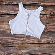 Load image into Gallery viewer, ArtSu Silver Gold Metal Chain Sexy Lace Up Crop Top Female Clubwear Women Hollow Out Tank Top Tees Summer White Black Red Tops
