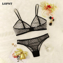 Load image into Gallery viewer, LOPNT Sexy underwear set Breathable bralette with sexi underpants Polka Dot Sheer Mesh Lingerie Set Invisible bra for women bh
