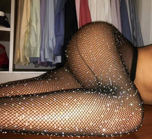 Load image into Gallery viewer, New Sexy Crystal Fishnet Stockings Tights Rhinestone Pantyhose Sexy Lingerie Black Lace Thigh High Stockings For Women Medias
