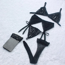 Load image into Gallery viewer, 4pcs Babydoll Sexy Lingerie Set Open Bra Panties Garters Net Stockings Erotic Baby Doll Women Sexy Costumes Underwear Lenceria
