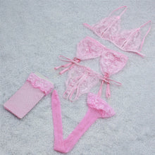 Load image into Gallery viewer, 4pcs Babydoll Sexy Lingerie Set Open Bra Panties Garters Net Stockings Erotic Baby Doll Women Sexy Costumes Underwear Lenceria
