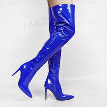 Load image into Gallery viewer, LAIGZEM Women Thigh High Boots Patent Shiny Stiletto High Heels Boots Basic Party Club Ladies Shoes Woman Large Size 43 44 47 48
