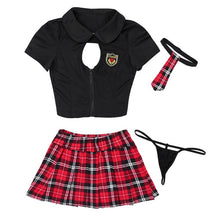 Load image into Gallery viewer, Womens Adutls Japanese Schoolgirl Cosplay Uniform Femme Sexy Costume Top with Plaid Pleated Mini Skirt Briefs for Dance Clubwear
