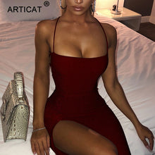 Load image into Gallery viewer, Articat Long Backless Maxi Dress Women Spaghetti Strap High Split Bodycon Bandage Summer Dress Elegant Slim Party Dress Vestidos
