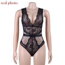 Load image into Gallery viewer, Cryptographic Sexy V-Neck Backless Lace Mesh Bodysuit Women Sleeveless Hollow Out Sheer Teddy Female Jumpsuits Fashion Body 2020
