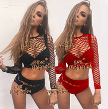 Load image into Gallery viewer, HOT Sexy Fishnet Babydoll Cosplay Nightgown crochet plus size lingerie dress bodysuit Corsets products Sleepwear+Hot pants W133
