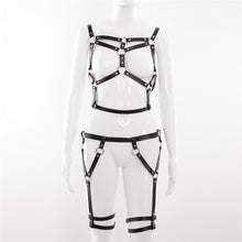 Load image into Gallery viewer, Hot Selling Black Leather Garter Two Piece Set Sexy Harness Bra Cage Adjustable Suspenders Belts Metal Rivet Clubwear For Lady
