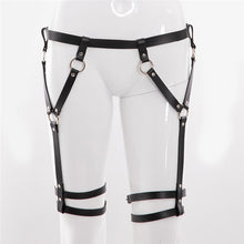 Load image into Gallery viewer, Hot Selling Black Leather Garter Two Piece Set Sexy Harness Bra Cage Adjustable Suspenders Belts Metal Rivet Clubwear For Lady
