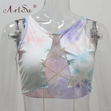 Load image into Gallery viewer, ArtSu Silver Gold Metal Chain Sexy Lace Up Crop Top Female Clubwear Women Hollow Out Tank Top Tees Summer White Black Red Tops
