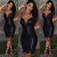 Load image into Gallery viewer, Women Sexy Bandage Bodycon Mini Dress Leather Party Clubwear Women V-neck PU Solid Lace Patchwork Spaghetti Strap Sheath Dresses
