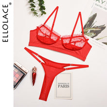 Load image into Gallery viewer, Ellolace Ruffle Lace Lingerie Set Sexy Women's Underwear Transparent Bra Party Sets Lace Black Lingerie Bra Set Underwear Set
