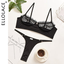 Load image into Gallery viewer, Ellolace Ruffle Lace Lingerie Set Sexy Women's Underwear Transparent Bra Party Sets Lace Black Lingerie Bra Set Underwear Set
