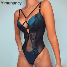 Load image into Gallery viewer, Yimunancy Lace Bodysuit Women Bandage Patchwork Mesh Bodysuit 2020 Summer Ladies Sexy Teddies Bodysuit Summer Overalls
