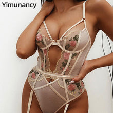 Load image into Gallery viewer, Yimunancy Floral Embrodiery Sexy Bodysuit Women Skinny Teddies Bodysuit 2020 Ladies Mesh Bodysuit Summer Overalls Body Femme
