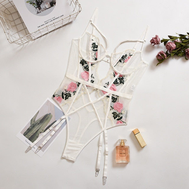 Yimunancy Floral Embrodiery Sexy Bodysuit Women Skinny Teddies Bodysuit 2020 Ladies Mesh Bodysuit Summer Overalls Body Femme