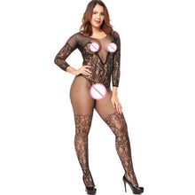 Load image into Gallery viewer, XXXL Black Sexy Bodystockings Women Fishnet Open Crotch catsuit Mesh tights Lingerie Erotic Bodysuit Sleepwear jumpsuit Teddies
