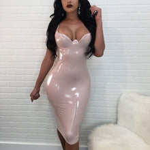 Load image into Gallery viewer, 2020 New Summer Dress Women Sexy Party Club Dress New Robe Femme PU Dress Latex Glossy Sexy Bodycon Midi Dress M-4XL
