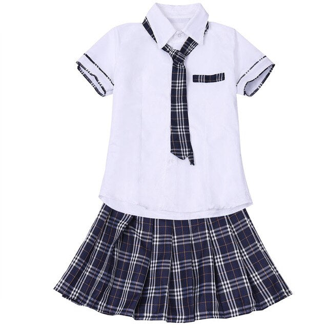 Women Girls Halloween Fancy Party Cosplay Costume Japanese Schoolgirl Students Uniform Short Sleeve Shirt with Plaid Skirt & Tie