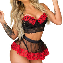 Load image into Gallery viewer, Women Sexy-Lingerie Nightwear Dress See through Sleeveless Lace Transparent Babydoll G-String Underwear  Bra Set
