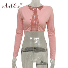 Load image into Gallery viewer, ArtSu Silver Gold Metal Chain Sexy Lace Up Crop Top Female Clubwear Women Hollow Out Tank Top Tees Summer White Black Red Tops
