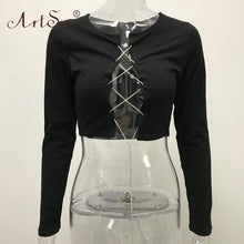 Load image into Gallery viewer, ArtSu Silver Gold Metal Chain Sexy Lace Up Crop Top Female Clubwear Women Hollow Out Tank Top Tees Summer White Black Red Tops

