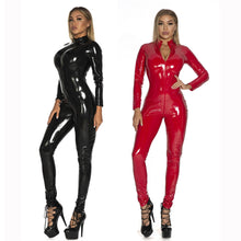 Load image into Gallery viewer, Latex Catsuit Faux Leather Women Jumpsuits Black wetlook PVC Bodysuit Sexy Bodycon Erotic Open Crotch Costume clubwear
