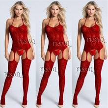 Load image into Gallery viewer, Women Sexy Open Crotch Bodystocking erotic Lingerie V neck Body suit stocking porno underwear Crotchless babydolls costumes 575
