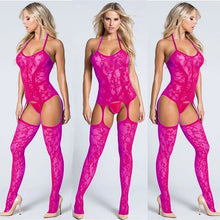 Load image into Gallery viewer, Women Sexy Open Crotch Bodystocking erotic Lingerie V neck Body suit stocking porno underwear Crotchless babydolls costumes 575
