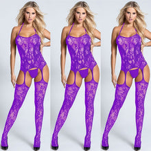Load image into Gallery viewer, Women Sexy Open Crotch Bodystocking erotic Lingerie V neck Body suit stocking porno underwear Crotchless babydolls costumes 575
