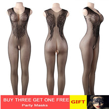 Load image into Gallery viewer, Women Sexy Open Crotch Bodystocking erotic Lingerie V neck Body suit stocking porno underwear Crotchless babydolls costumes 575
