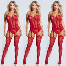 Load image into Gallery viewer, Women Sexy Open Crotch Bodystocking erotic Lingerie V neck Body suit stocking porno underwear Crotchless babydolls costumes 575

