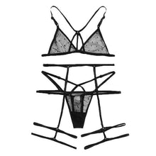 Load image into Gallery viewer, Black Harness Polka Dot Garter Babydoll Sexy Women Transparent Lingerie Set 2020 See Through Ladies Bra And Underwear Set 30NOV6
