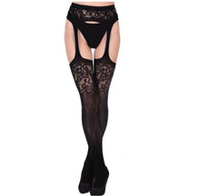 Load image into Gallery viewer, Sexy Stocking Lace Soft Top Thigh High Stockings + Suspender Garter Belt Lingerie Women&#39;s Tights Pantyhose Floral Below 60kg
