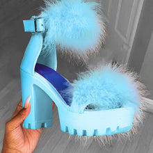 Load image into Gallery viewer, Sexy Party High Heel Sandals Fur Women&#39;s Shoes 2020 Stripper Heels Shoes Platform Furry Night Club Shoes Plus Size Woman Sandals
